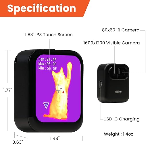 Small Thermal Imaging Camera for Beginner – Mini Thermal Imager for Home Inspection, Infrared Hidden Camera Detector Gadget 80×60 IR Resolution