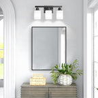 3-Light Bathroom Vanity Light,Modern Matte Black Bathroom Light Fixtures with Square Frosted Glass,Wall Sconces Lighting fixtures Over Mirror Restroom, Living Room Hallway