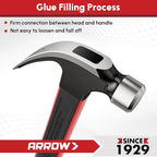 ARROW 16oz Claw Hammer with Shock-Absorbing Fiberglass Handle, Smooth Face and Forged Steel Head, Curved Claw Hammer for Carpentry and General Purpose