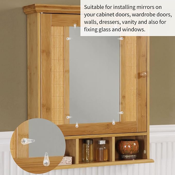 20 Pack Clear Retainer Clips, Door Holder Cabinet Panel Bracket Screen Fixing Kit, Mirror Hanging Hardware for Vanity Mirror Window Screen