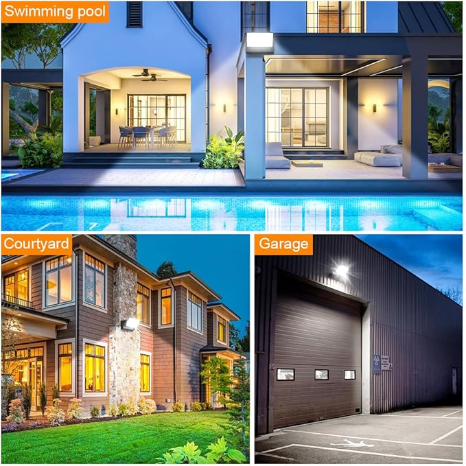 Juyace 60W LED Flood Lights Outdoor Wall Pack Light No photocell Lighting Fixtures for House 360° Rotational 6000lm 5000K IP65 Waterproof Modern Security Floodlights for Above Garagee