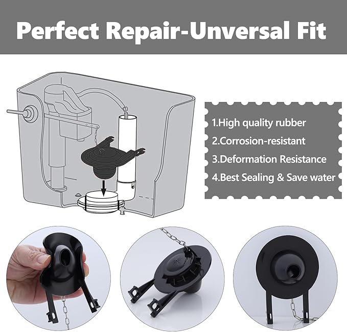 2-inch Universal Toilet Flapper, Rubber Seal Toilet Flapper Replacement Kit for Toilet Tank Compatible with American Standard, Kohler, Gerber, Toto Toilet 2 Pack (Black)
