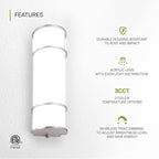 ASD LED 18" Vanity Flush Mount Light Fixture, Linear Bathroom Lighting Bar | 3CCT, Dimmable, ETL Listed | 20W 2300LM 3000-5000K 100-277V | Long Tube Bath Wall Sconce Over Mirror | Nickel