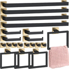 Gisafai 20 Pcs Bathroom Hardware Accessories Set 23.6 Inch Bath Towel Bar Kit Stainless Steel Bathroom Hardware Set Towel Racks Ring Hooks Paper Holder for Wall Mounted (Black Gold)
