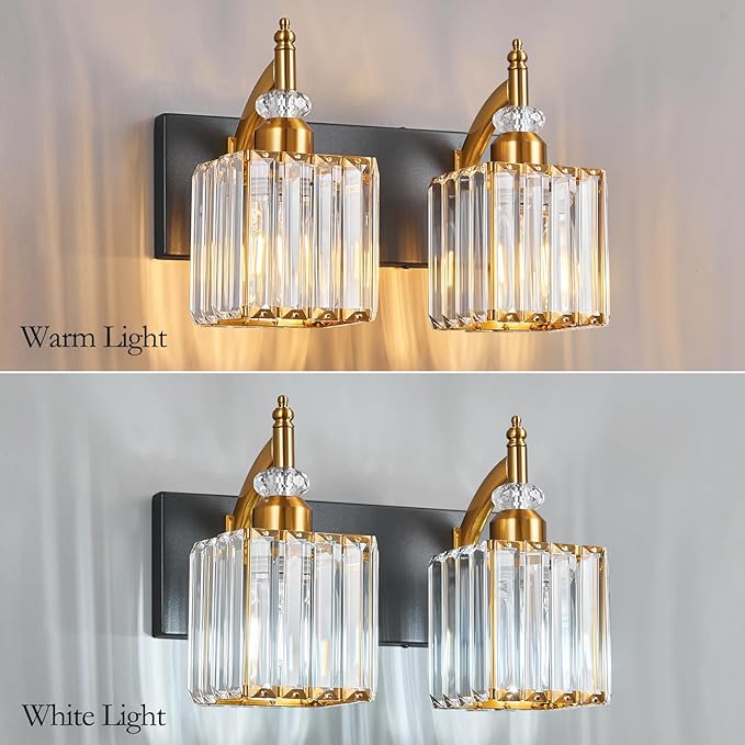 Modern Vanity Lights Black Gold 2 Light Bathroom Vanity Light Crystal Bathroom Light Fixtures Over Mirror