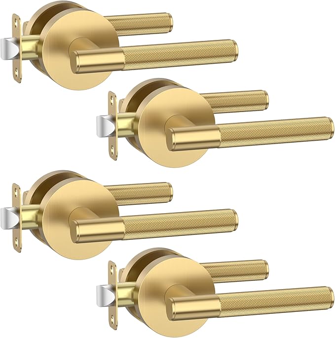 Asidrama 4 Pack Passage Champagne Bronze Door Handles, Door Lever with Door Knobs Indoor for Bedroom or Bathroom, Heavy Duty Door Handles Interior with Locks for Left Right Sided Doors