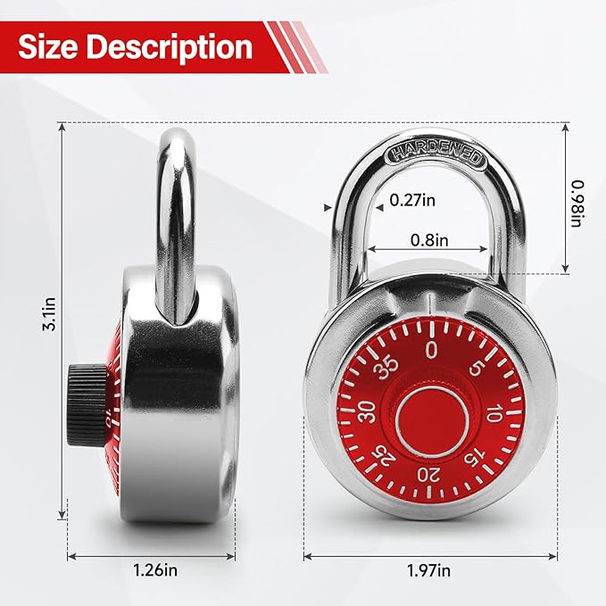Combination Padlock,Lock for Gym and School Lockers Safe,Red Turntable,Mini Combination Lock(Pack of 2)