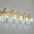 5-Light Crystal Vanity Light, Modern Gold Bathroom Wall Sconce with K9 Crystal Shades, 42.51" Long Over Mirror Lighting for Vanity, Makeup, Hallway, Elegant & Easy Installation