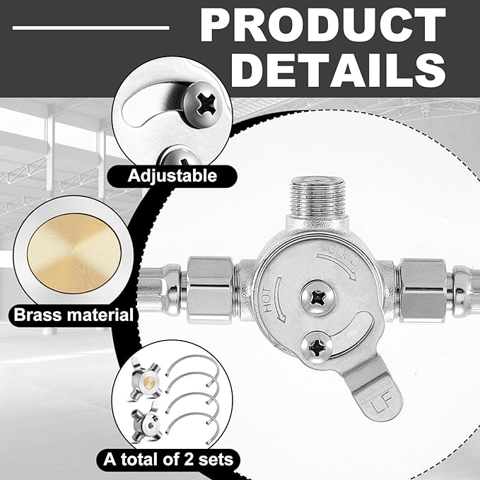 2 Pieces 3/8" Manual Mixing Valve Hot Cold Water Temperature Mixer Thermostatic Mixing Valve for Home and Bathroom Below Deck to Adjust Water Temperature, 4 Braided Faucet Connector Included