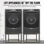 Washer and Dryer Pedestals - 29" W, 16" H, Gray Steel Universal Fit with Major Brands, Leak-Proof Laundry Pedestal with Drain Pan & Hose, Washer and Dryer Stand for Back Pain Relief, 800 lbs Capacity