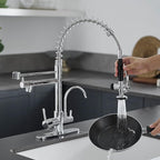 Fapully 3 in 1 Kitchen Faucet with Water Filler and Pull Down Sprayer, Chrome Commercial Kitchen Sink Faucet with Drinking Water Faucet for 1 or 3 Holes Sink