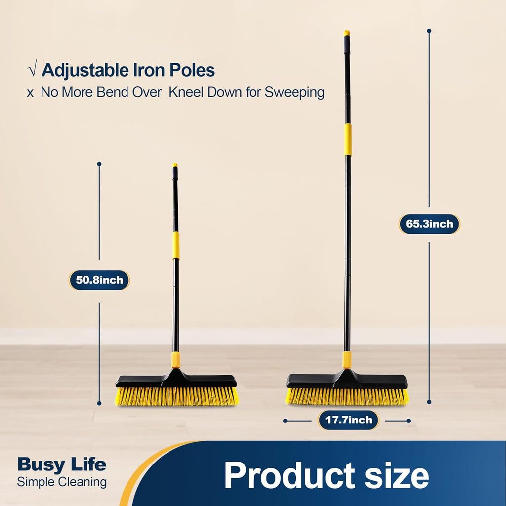Yocada 18 Inch Push Broom Heavy-Duty Outdoor Commercial Broom Brush Stiff Bristles for Cleaning Patio Garage Deck Concrete Wood Stone Tile Floor 65.3 inch Long