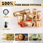 CheeMuii 100 PCS Brass DOT Air Line Fittings with 3 Roll 50FT 1/4" 3/8" 1/2" DOT Air Lines Kit Push Lock Air Fitting Quick Connect Air Fittings with Air Hose Pneumatic Tubing