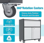 Rolling Garage Storage Cabinet with Door and Drawer, Lockable Metal Tool Cabinet on Wheels for Garage, Home, Office, Black & Gray, Assembly Required, (18.11" D x 30.31" W x 35.43" H)