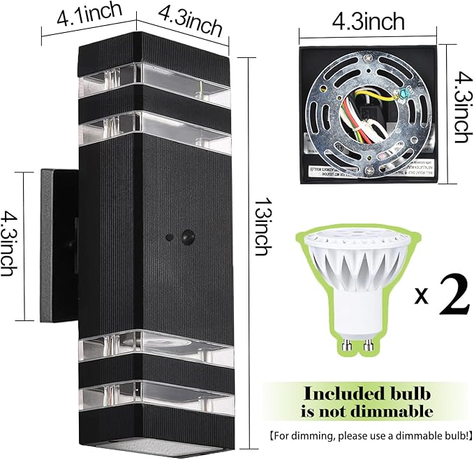 Motion Sensor Outdoor Lights for House, Porch Lights Outdoor Wall Lights Dusk to Dawn, IP65 Waterproof Exterior Lighting Fixtures, Black Aluminum Square Up and Down Lights Modern Wall Sconces 1 Pack