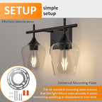 Vanity Bathroom Light, 2-Light Bathroom Light Fixtures Over Mirror, Black Vanity Lights for Bathroom with Clear Glass, Modern Wall Lamp for Cabinet Hallway, Bedroom