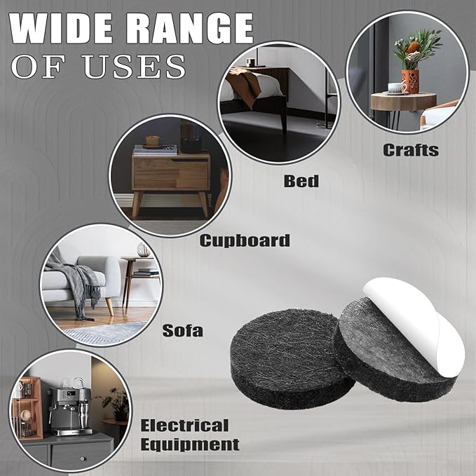 Yelanon Felt Furniture Pads -182 Pcs Premium Felt Pads for Chair Legs Furniture, Floor Protectors for Hardwood Floors, Black