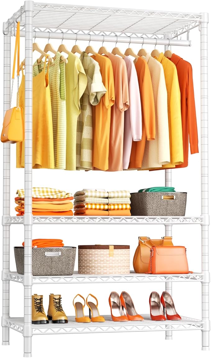 Ulif H4 Portable Closets, 4-Tier Metal Clothes Garment Rack for Bedroom and Cloakroom, Clothing Closet Storage and Organizer Wardrobe, 35.4" W x 14" D x 76.4" H, White