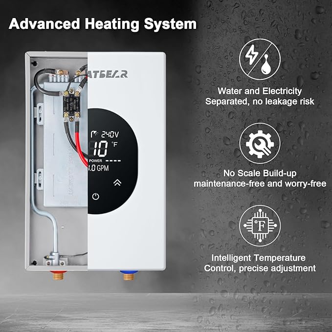 Electric Tankless Water Heater, GREATBEAR 6KW On Demand Water Heater Electric 240V, Point of Use Instant Hot, With Self Modulating GT60W White