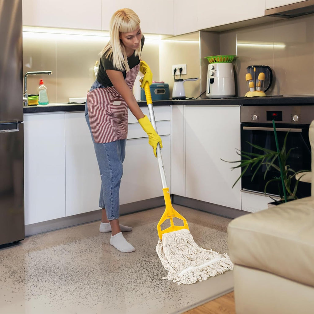 Yesland Mop with 2 Cotton Heads, Heavy Duty 61in Long Handle Looped-End String Wet Mops for Cleaning Office, Garage, Hardwood, Warehouse, Factory, Mall, Deck