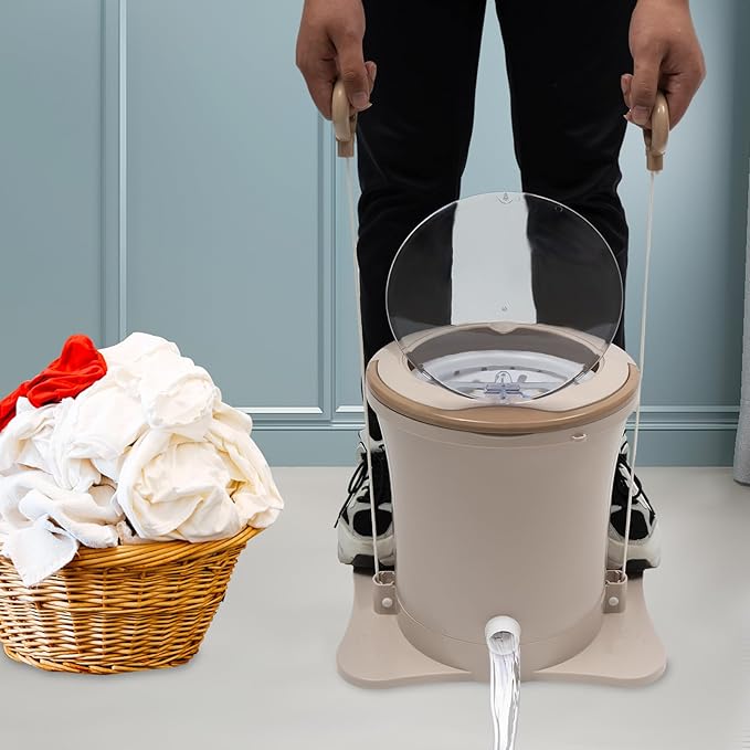 Mini Portable Washing Machine, 2 in 1 Hand Cranked Manual Clothes Non-Electric Washing Machine and Spin Dryer, 9L Capacity Washer/Dryer for Camping, Apartments, RV's, Outdoor(Apricot Large)