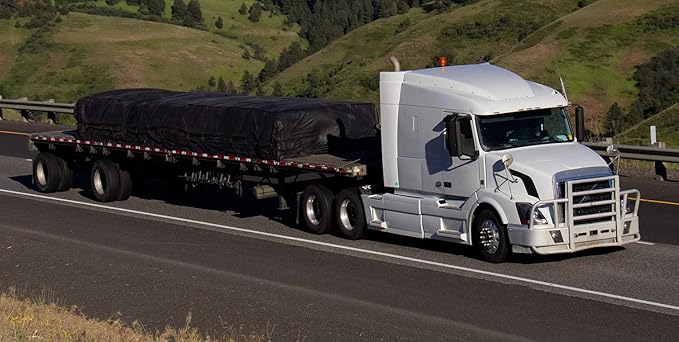 Mytee Products 24' x 27' Flatbed Truck 18 Oz/14 Oz Combination Lumber Tarp with 8 FT Drop - Black Heavy Duty Vinyl Waterproof Tarp for Trailers to Protect Cargo from Wind, Rain, Snow and Sun