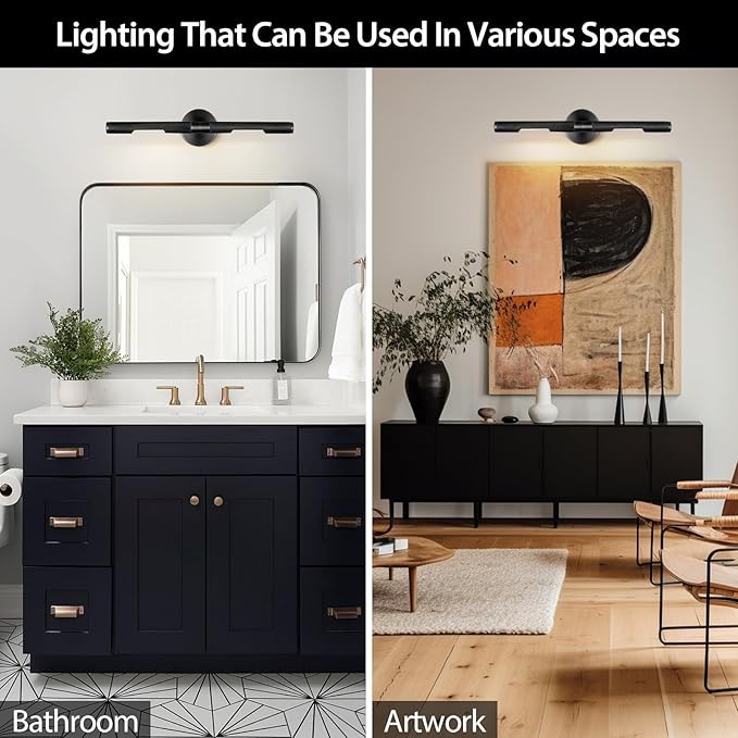 Hardwired Black Brass 24" Knurled Picture Light, Dimmable Rotatable 360°Picture Light for Wall, Vanity Light, Gallery Wall Light,Wall Sconce Lighting,Picture Frame Light,Include Bulb