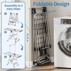 APEXCHASER Clothes Drying Rack with High Hanger, Foldable 3-Level Drying Racks with Shoe Rack, Crossbar and Vertical Rod Laundry Stand with Adjustable Wings Silver