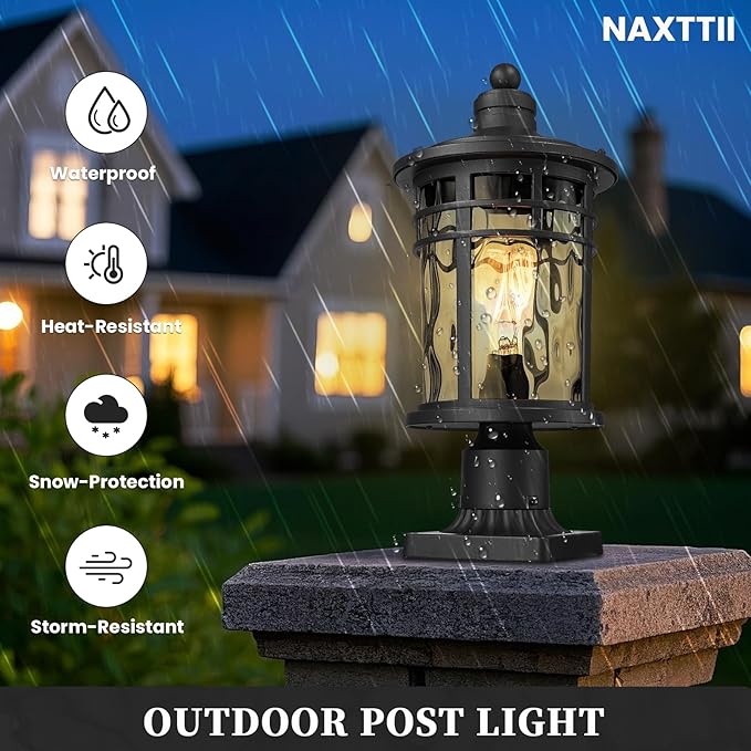 Post Lights Aluminum Pillar Lights Outdoor 14.6 Post Lantern with Water Ripple Glass for Garden Patio Pathway E26 Socket 2-Pack