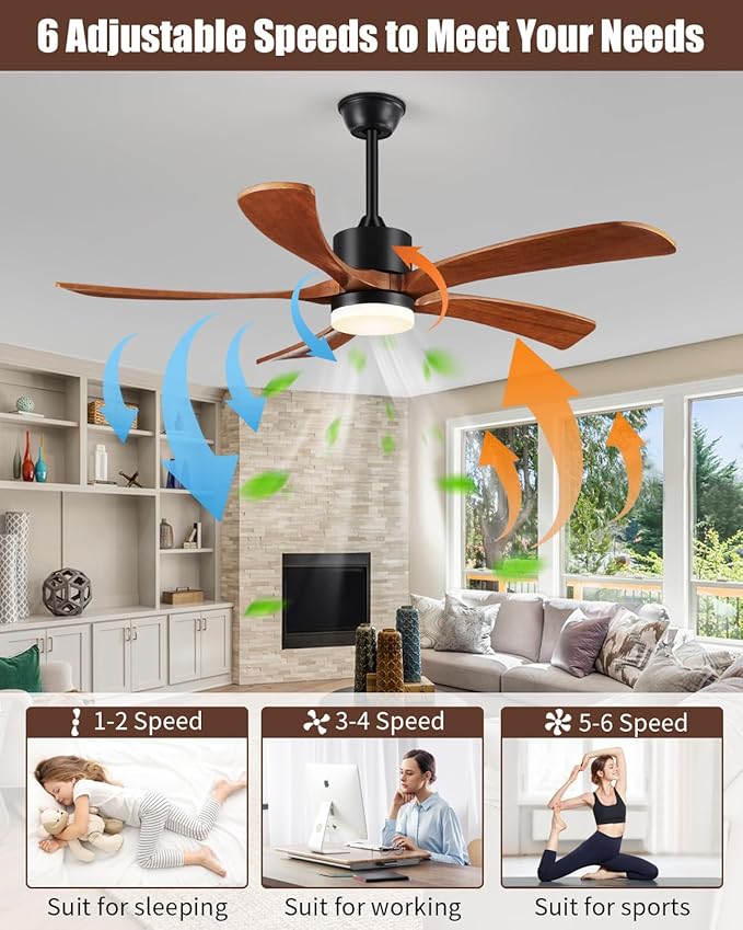 60 Inch Ceiling Fans with Lights Remote Control, Modern Ceiling Fan 5 Blades Wood Fan for Outdoor, 3 Downrods, ETL Listed, Timer, 6 Speeds Reversible Quiet Dc Motor for Patios, 60in Yellow Walnut