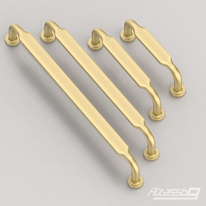Alzassbg 10 Pack Matte Gold Cabinet Handles, 7-1/2 Inch(192mm) Hole Centers Arch Modern Cabinet Pulls Kitchen Hardware for Cabinets AL3503MGP