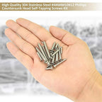 527 Pieces #4#6#8#10#12 Phillips Countersunk Head Self-Tapping Screws, Wood Screws Assortment Kit, 304 Stainless Steel