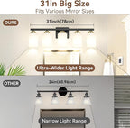 5-Light Bathroom Light Fixtures, 31" Modern Vanity Lights Over Mirror with Milky White Glass Shade, Black & Gold Light Fixture, Classic Wall Light Fixture for Mirror Living Room Cabinet Bedroom Porch