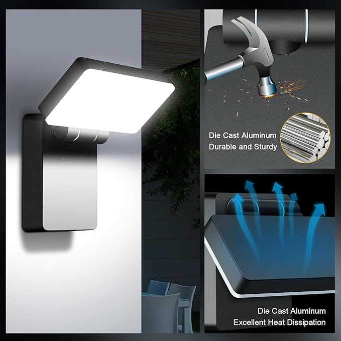 40W LED Wall Lights 3000LM Rotatable 360° Neighbor Friendly Porch Light 5000K Waterproof IP65 Outdoor Security Flood Lighting Switch Control for Garage Yard Backyard