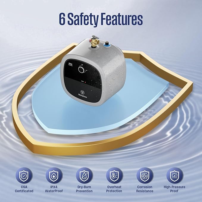 Westinghouse 2.5 Gallon Electric Mini Tank Water Heater, 120V, 1440W Instant Hot Water for Point-of-Use, Compact Under Sink & RV Design, Easy Wall/Floor Mount, UL Listed (Gray)