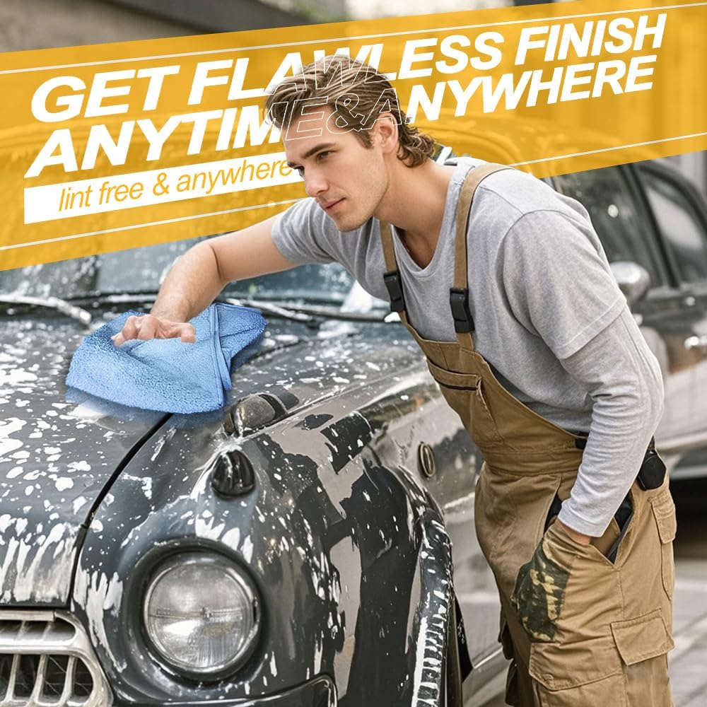 Microfiber Rags Car Interior & Exterior，Car Towels Highly Absorbent，Lint Free and Reusable，Cleaning Rags for House,Kitchen,Bathroom,Office，16"x16"|Blue 6-Pack