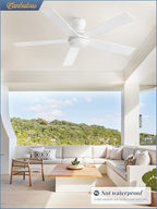 48 Inch Flush Mount Ceiling Fan without lights, White Ceiling Fan with Remote, 6-Speeds, Quiet Reversible DC Motor, Indoor/Outdoor Ceiling Fans for Living Room, Bedroom, Patio