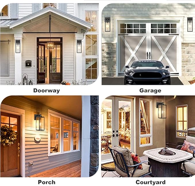 Tipace Outdoor Wall Lantern 2 Pack Black Exterior Wall Sconce with Clear Glass Shade Wall Mount Lights for Entryway,Porch,Doorway(2700K E26 Bulbs Include)