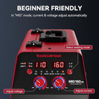 ARCCAPTAIN MIG Welder 160A, Welder Machine 110V 220V, Flux Core MIG/GAS MIG/Lift TIG Welding/Stick 4 in 1 Welding Machine with Synergy, Multiprocess Gas MIG Welder Equipment with 1lb Welding Wire