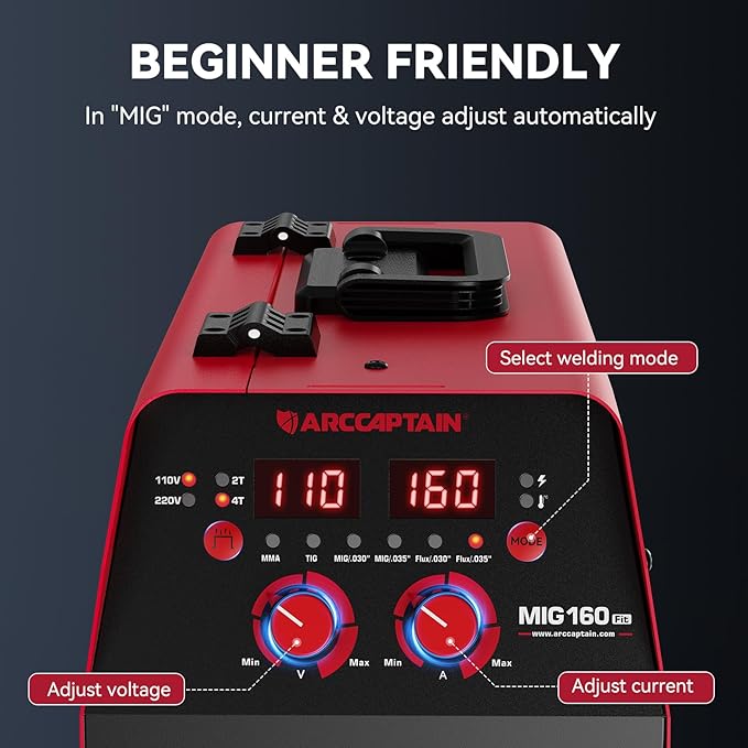 ARCCAPTAIN MIG Welder 160A, Welder Machine 110V 220V, Flux Core MIG/GAS MIG/Lift TIG Welding/Stick 4 in 1 Welding Machine with Synergy, Multiprocess Gas MIG Welder Equipment with 1lb Welding Wire