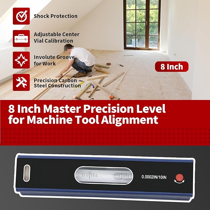 8 Inch Master Precision Level with Box Accuracy 0.0002"/10" for Checking the Straightness Parallelism The Surface of Machine Tools Equipment