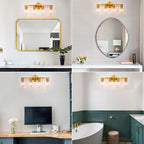 4 Light Gold Bathroom Vanity Light, Brushed Brass Bathroom Light Fixtures with Clear Glass Shade, Modern Wall Lamp Sconce Lighting for Bath Mirror Bedroom Living Room Hallway Porch