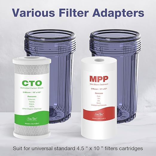 SimPure Whole House Water Filter System, 2 Stages Clear Home Water Pre-Filtration with Carbon and Sediment Filters, Reduce Odor, Chlorine, Taste, Iron, Lead, 1" NPT Brass Port, BPA Free(DB10C-2)