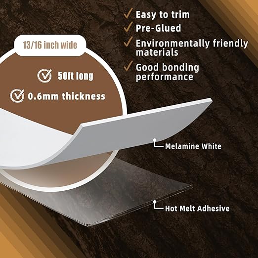 GSCIT Club White Edge Banding, 13/16 inch x 50ft Melamine Edge Banding with Hot Melt Adhesive Preglued Cabinet Edge Banding Flexible White Veneer Edging