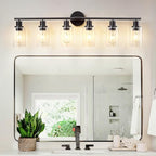 DLLT 6-Light Bathroom Light Fixtures: Black Modern Vanity Lights with E26 Bulbs - Clear Glass Shade Bathroom Wall Lamp for Mirror Kitchen Living Room Hallway Cabinet Porch