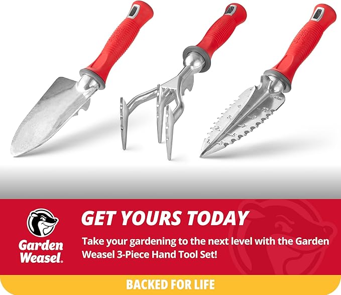 Garden Weasel 3-Piece Hand Tool Combo Set | Trowel, Transplanter and Cultivator | Heavy Duty Lawn and Garden Set, Digging, Planting, and Weeding | 91370-Q
