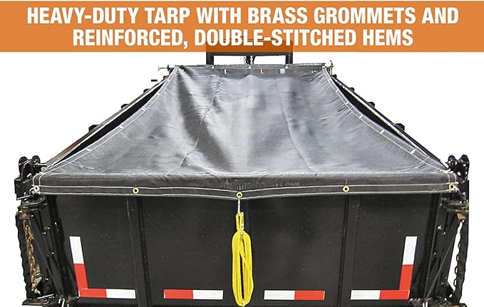 Buyers Products DTR8022 Manual Alumium Tarp System, 8 FT x 22 FT Mesh Tarp, Without Deflector, Dump Body Tarp Kit, Dump Trailer Accessories, Dump Body Accessories, Black