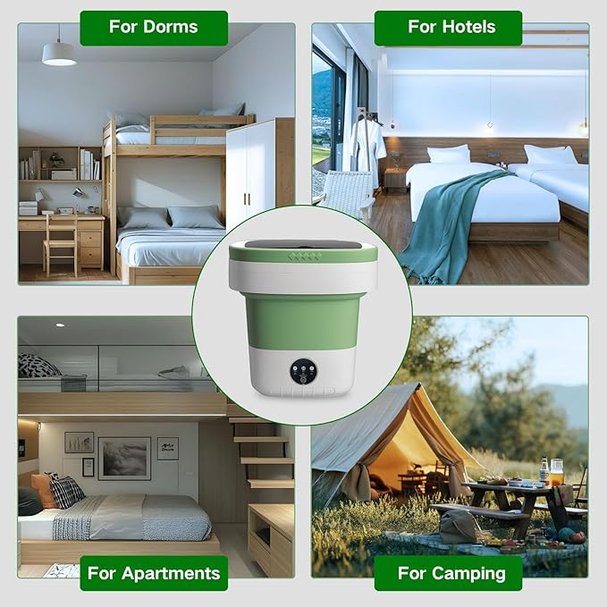 Portable Washing Machine, 15L Mini Collapsible Washer with 3 Cleaning Modes for Baby Clothes, Underwear, Small Foldable Laundry for Travel Apartment Home Dorm Hotel Camping (White+Green)