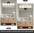 Black and Gold Bathroom Light Fixtures, 5-Light Modern Vanity Light Over Mirror, Wall Sconces with Milky White Frosted Glass Shades, E26 Socket (Bulbs Not Included)