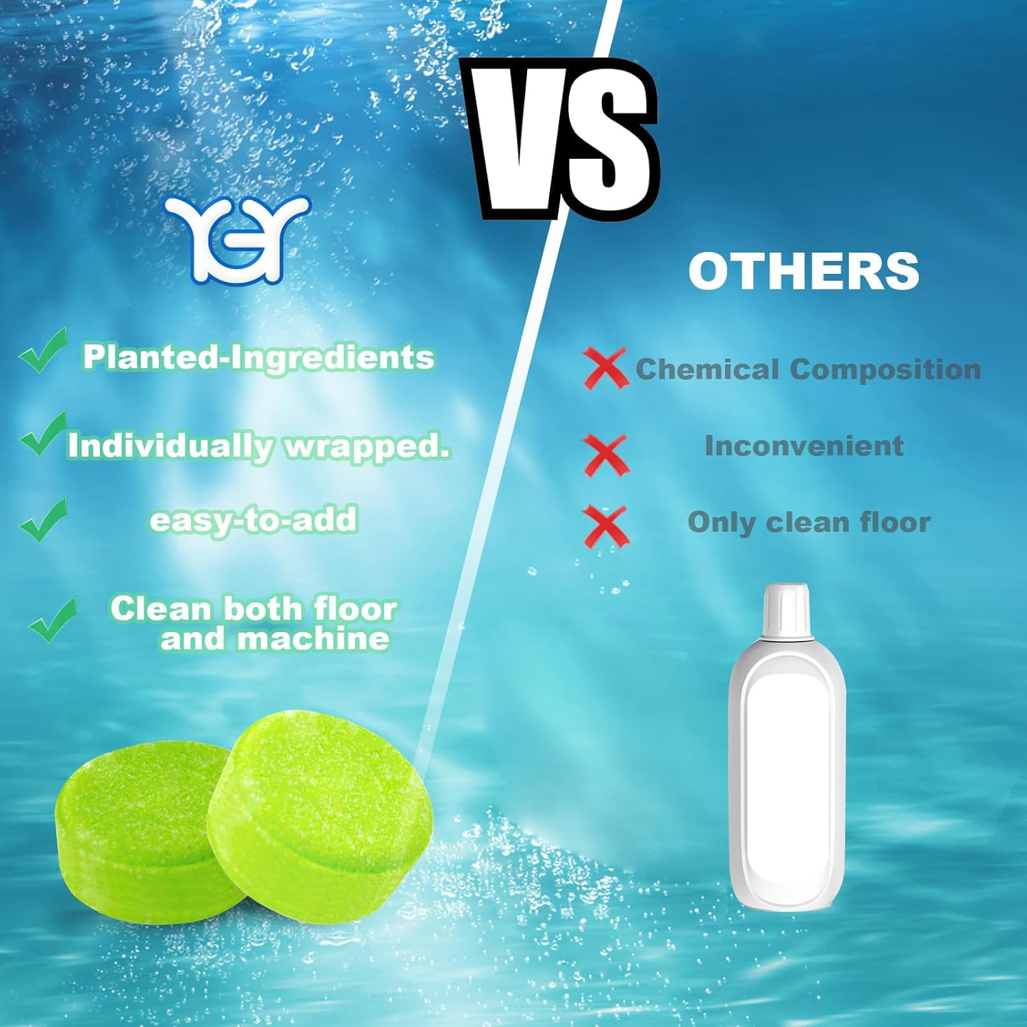 YGY Floor Cleaning Tablets, Compatiable with Tineco iFLOOR, Floor One S3/S5/S6/S7 Wet Dry Vacuum Mop—Deep Clean & Deodorize—Clean Machine,Individually Wrapped, Lemongrass Scent-36 Pack
